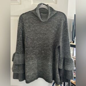 Women's Green/grey Sweater with Ruffle Sleeves